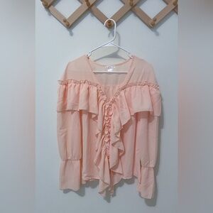 Venus Women's Sheer Ruffle Top | Dusty Pink | Size 8 | Romantic Chic Blouse